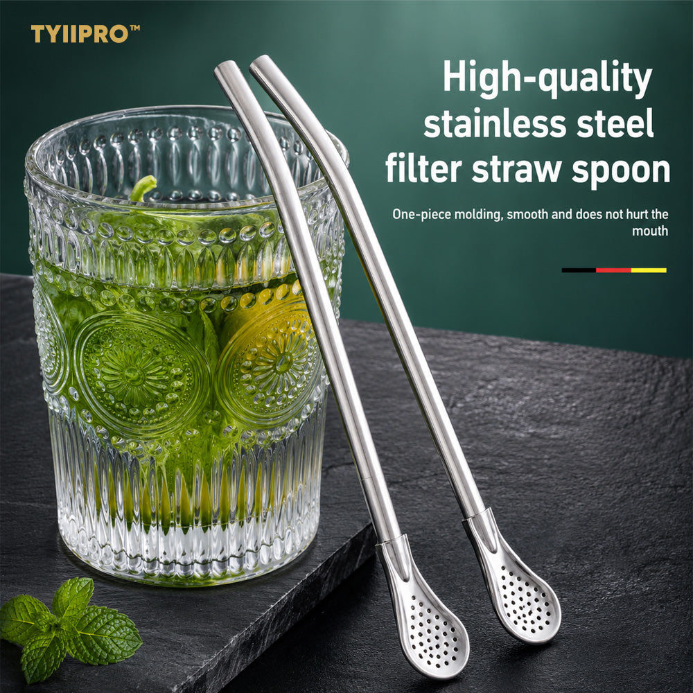 3-Count Stainless Steel Straw-Spoon, Multifunctional Filtered Strainer Scoop for Yerba Mate Tea, Fruit, Beverage, Coffee🥤