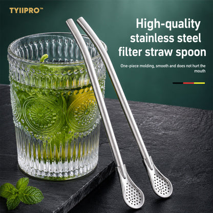 3-Count Stainless Steel Straw-Spoon, Multifunctional Filtered Strainer Scoop for Yerba Mate Tea, Fruit, Beverage, Coffee🥤
