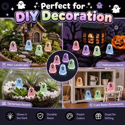 Glow In Dark Cute Ghost Resin Bead Set, Random Pattern Luminous Decorative Charms👻