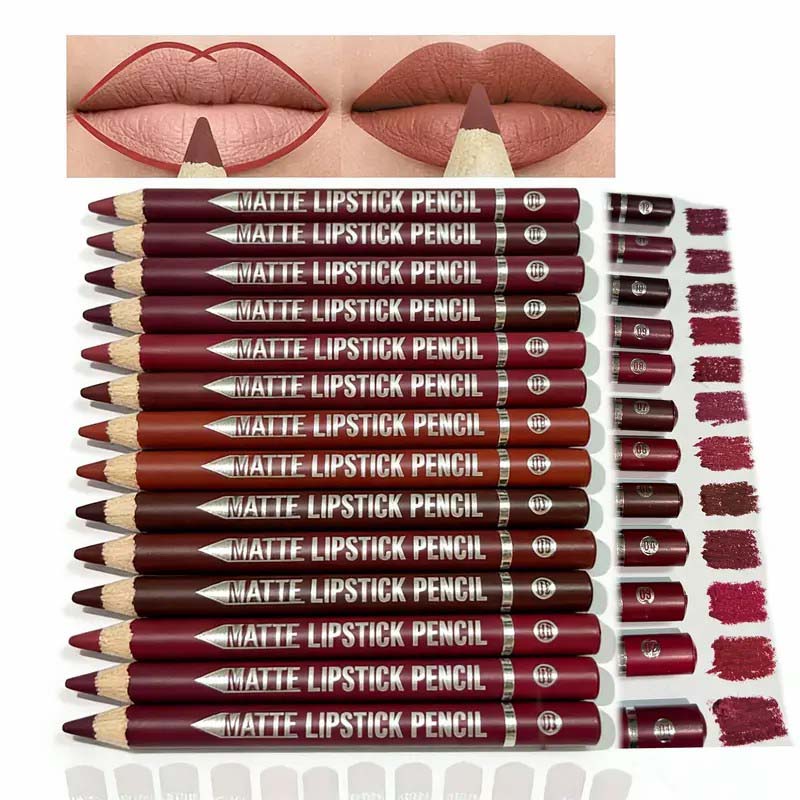 12Pcs Matte Lip Liner With Sharpener Set Waterproof Smudgeproof Precise Contour Lipstick Pens 😍