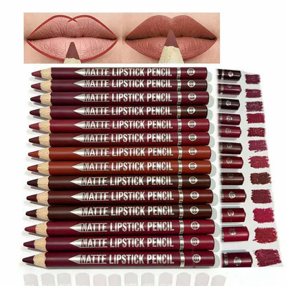 12Pcs Matte Lip Liner With Sharpener Set Waterproof Smudgeproof Precise Contour Lipstick Pens 😍