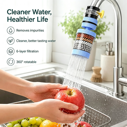 1 Count, 6 Layer Filtration Faucet Water Filter 360 Degrees Rotatable Splash Free💧