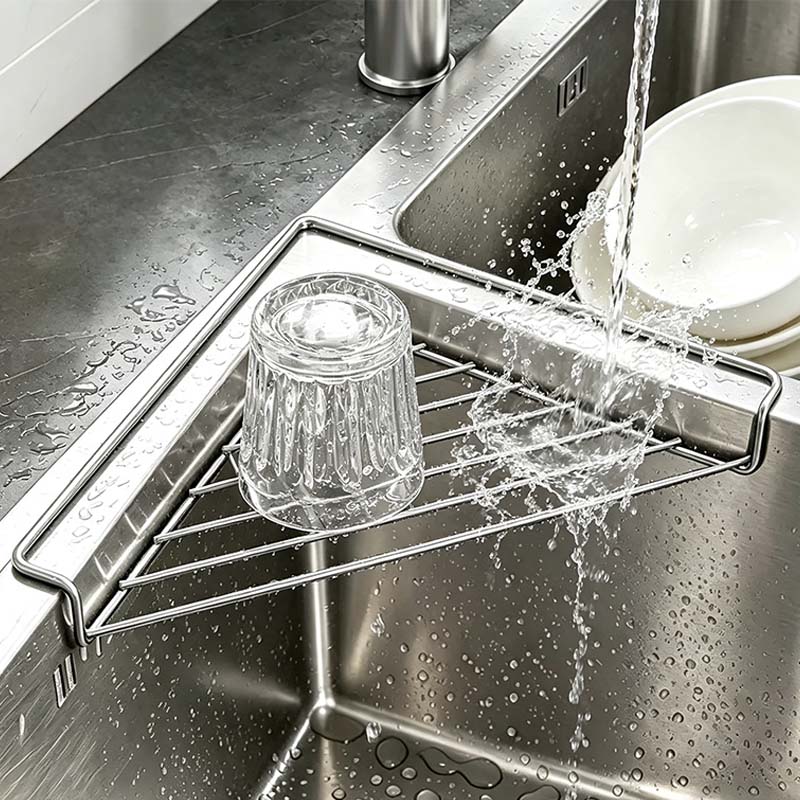 2PCS Stainless Steel Corner Sink Shelf with Triangular Open Wire Rack Design🍳