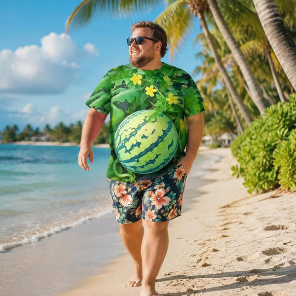 Funny Men's Watermelon Graphic T-Shirt, Fruit Print Summer Tee🍉