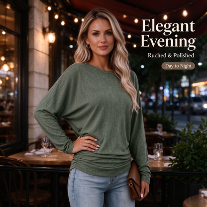 Womens Long Sleeve Shirts Ruched Hem Fall Tops Lightweight Sweaters🧶