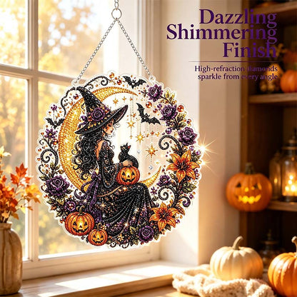 Halloween Diamond Painting Hanging Ornament Kit, Black Cat Moon🎃