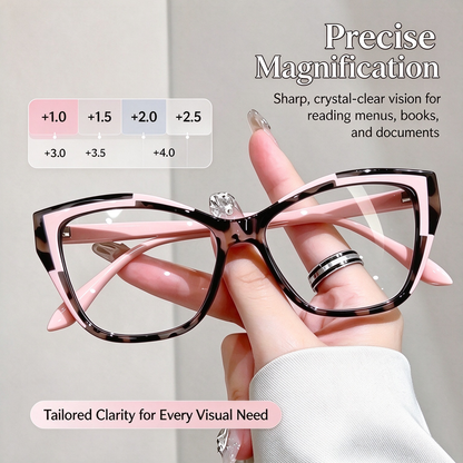 Women's Elegant Cat-Eye Metal Frame Reading Glasses - Plain Color-Blocked 👓