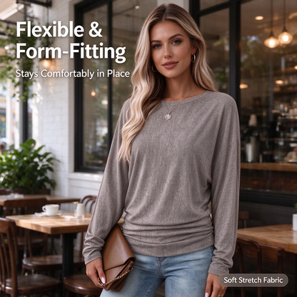 Womens Long Sleeve Shirts Ruched Hem Fall Tops Lightweight Sweaters🧶