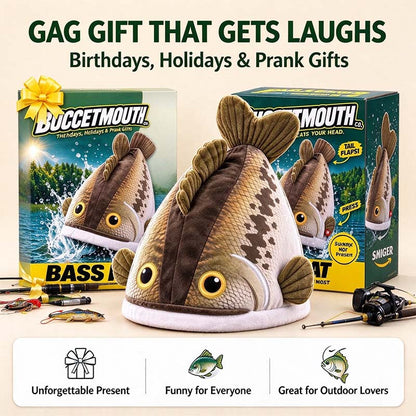 Bucketmouth Flapping Tail Plush Bass Fish Hat 🐟🎩