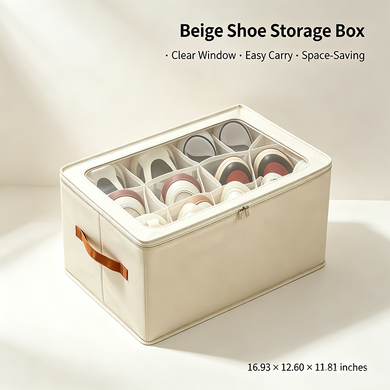 Foldable Shoe Organizer for Closet with Clear Cover, Large Stackable Shoe Storage Box✨