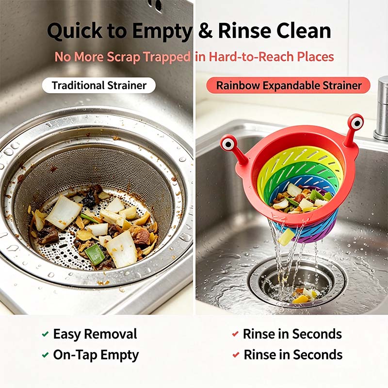 3PCS Rainbow Expandable Sink Strainer Basket, Rotatable Retractable Kitchen Sink Drain Filter🌈💧