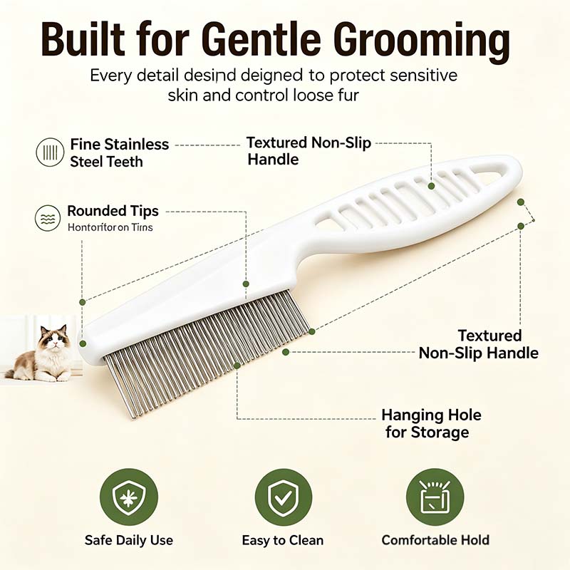 2PCS Pet Face Comb Set for Cats & Dogs, Fine Tooth Stainless Steel Grooming Comb🐾