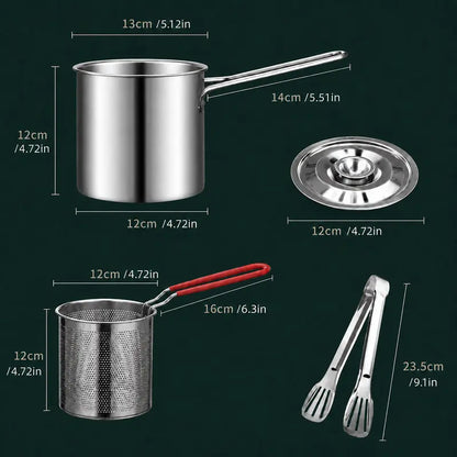 3Pcs Stainless Steel Deep Fryer Set,Rust-Resistant Portable Cookware for Home Kitchen Chips, Chicken Wings🍳🍟