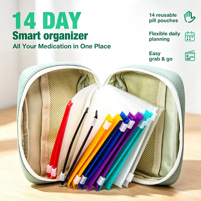 Waterproof Pill Pouch Set, 14pcs Bags Inside, A8 Waterproof Pill Organizer Set, 7 to 14 Days of Meds💊 🧳