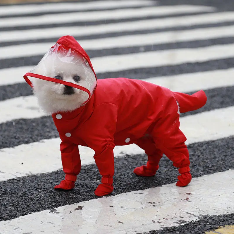 Waterproof 4-Leg Dog Raincoat with Hood & Attached Boots 🐶