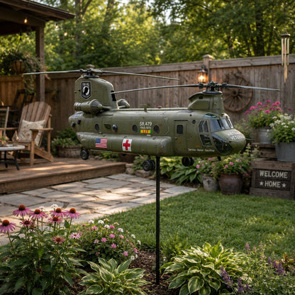 Veteran UH1 Helicopter Metal Wind Spinner Yard Ornament🛩