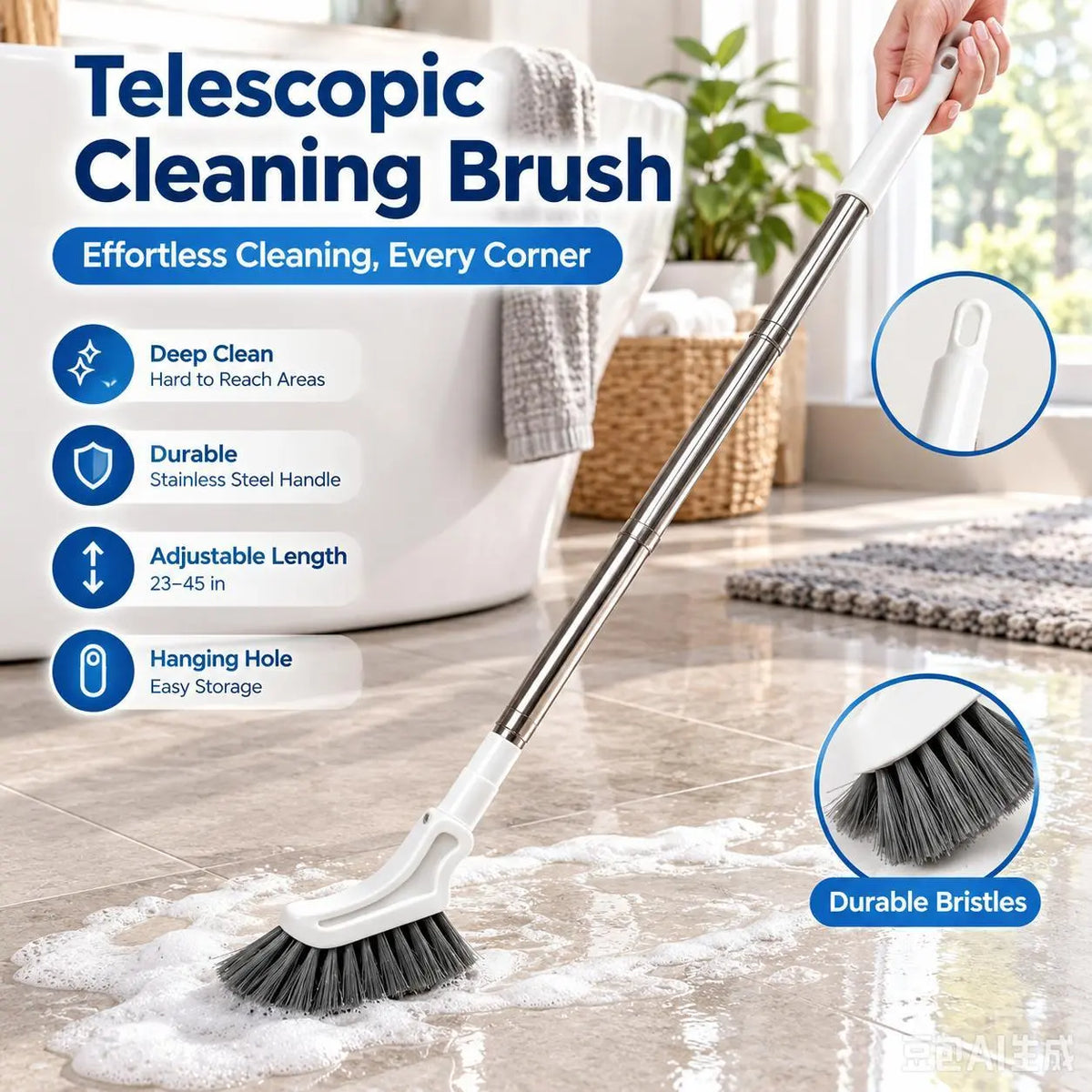 Adjustable Length Stainless Steel Telescopic Long Handle Crevice Cleaning Brush🧼