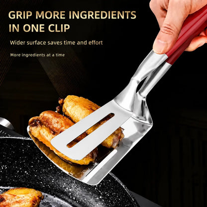 Stainless Steel Grill Clamp Spatula, Anti-Scald Extended Handle Spatula Tongs🔥
