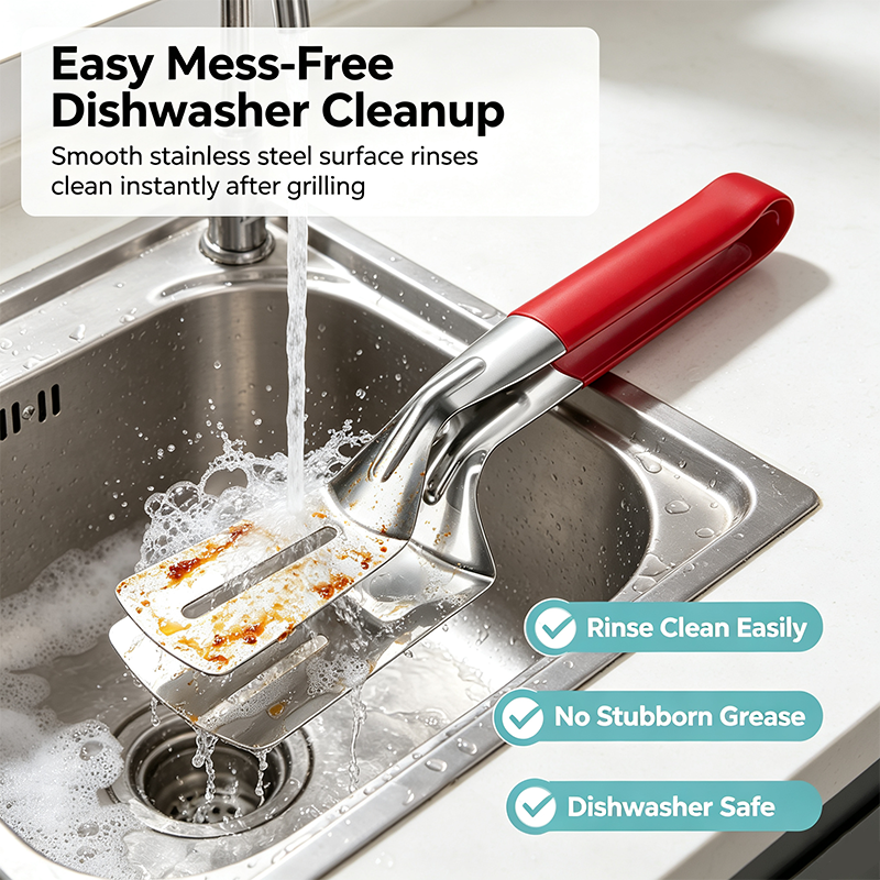 Stainless Steel Grill Clamp Spatula, Anti-Scald Extended Handle Spatula Tongs🔥