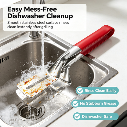 Stainless Steel Grill Clamp Spatula, Anti-Scald Extended Handle Spatula Tongs🔥