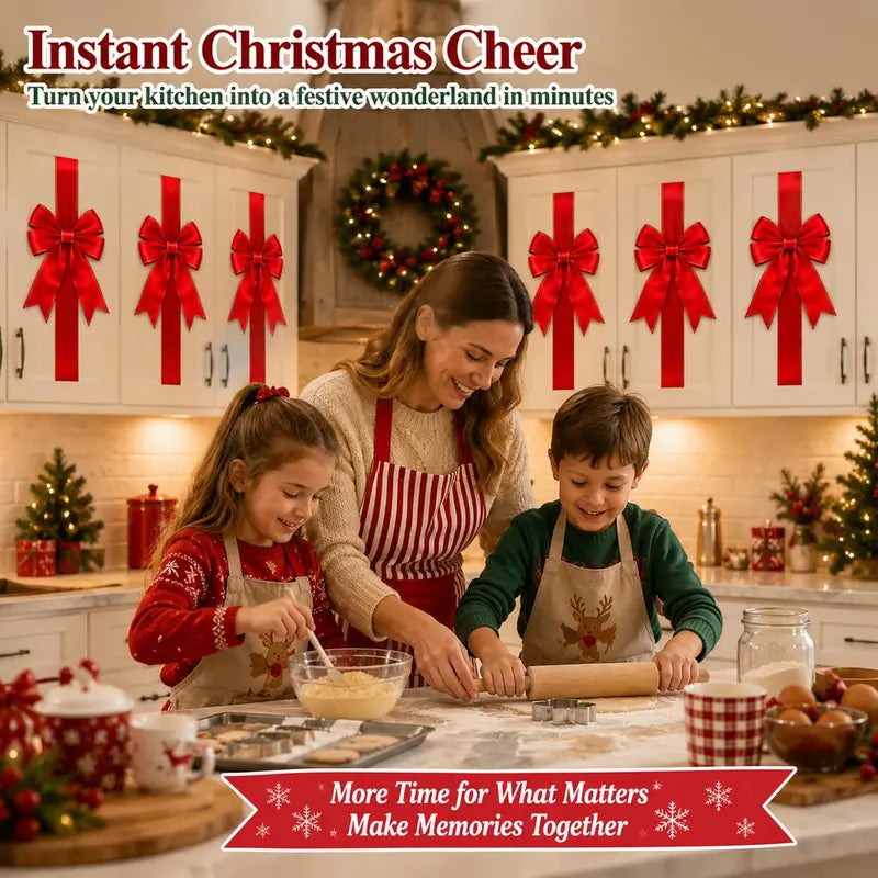 6 Pcs Red Christmas Cabinet Ribbons Bows for Kitchen Large Christmas Door Ribbon Cabinet Bows Locker 🎀🎄