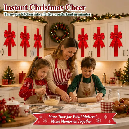 6 Pcs Red Christmas Cabinet Ribbons Bows for Kitchen Large Christmas Door Ribbon Cabinet Bows Locker 🎀🎄
