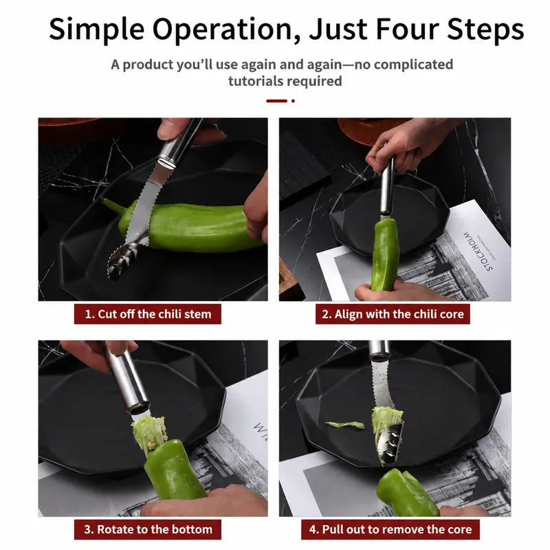 Stainless Steel Pepper Corer Seed Remover Tool, Chili Bell Pepper Core Deseeder 🔪