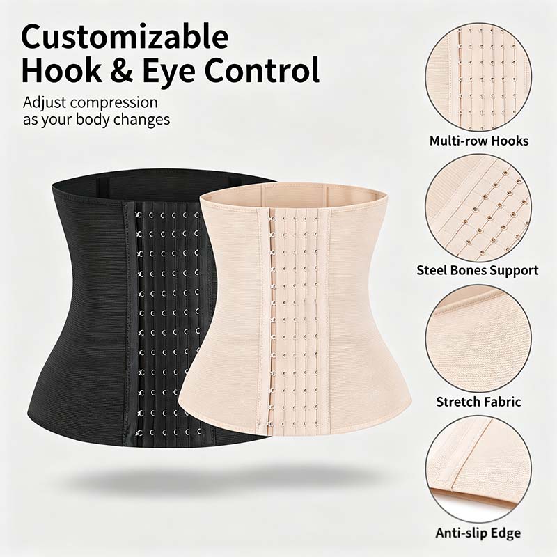 Women's Solid Color Hook & Eye Closure Waist Trainer, Adjustable Tummy Control Shaper🧘‍♀️
