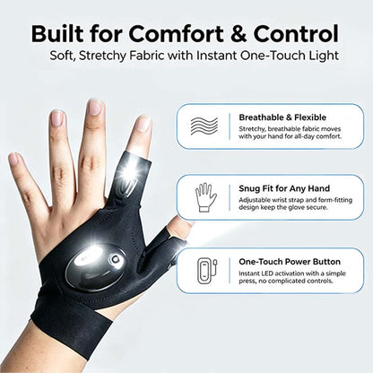 One Pair LED Finger Flashlight Gloves, Hands-Free LED Light Gloves for Fishing, Camping, Repair🧤