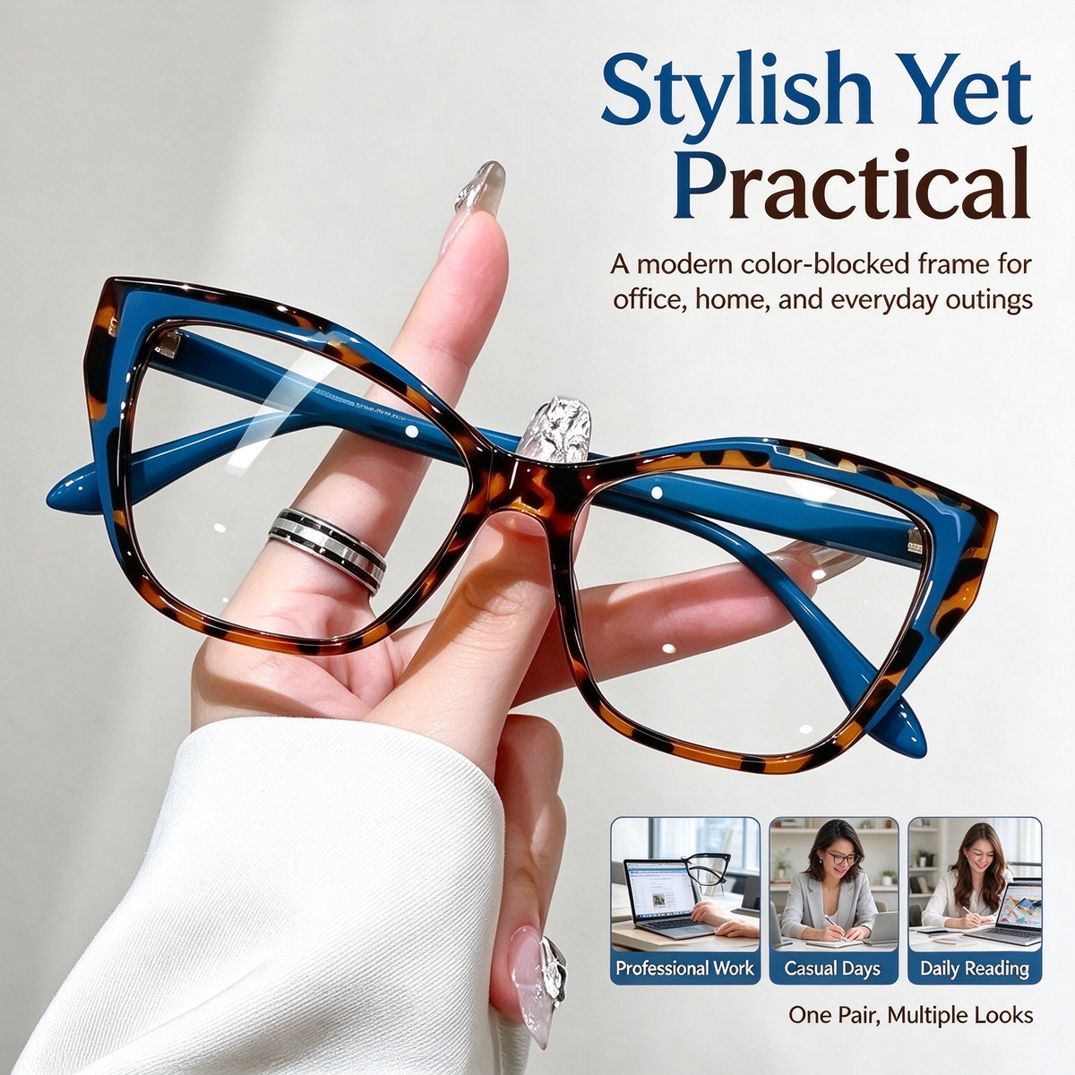 Women's Elegant Cat-Eye Metal Frame Reading Glasses - Plain Color-Blocked 👓