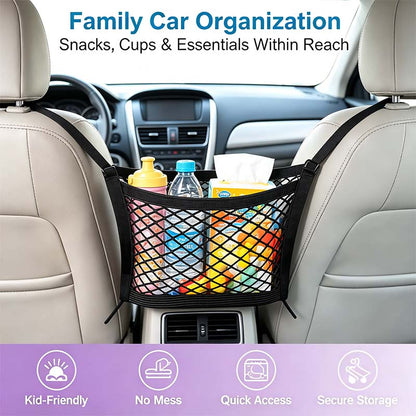 Universal Car Seat Back Organizer - 2-Layer Mesh Net Pocket with Elastic Edges🚗✨