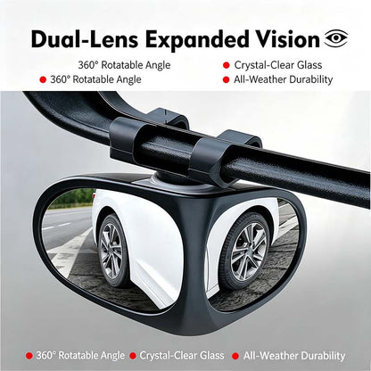 360° Rotatable Car Blind Spot Mirror Dual‑Lens Real Glass ABS Housing Adhesive🚗