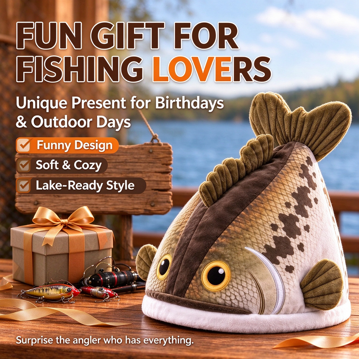 Bucketmouth Flapping Tail Plush Bass Fish Hat 🐟🎩