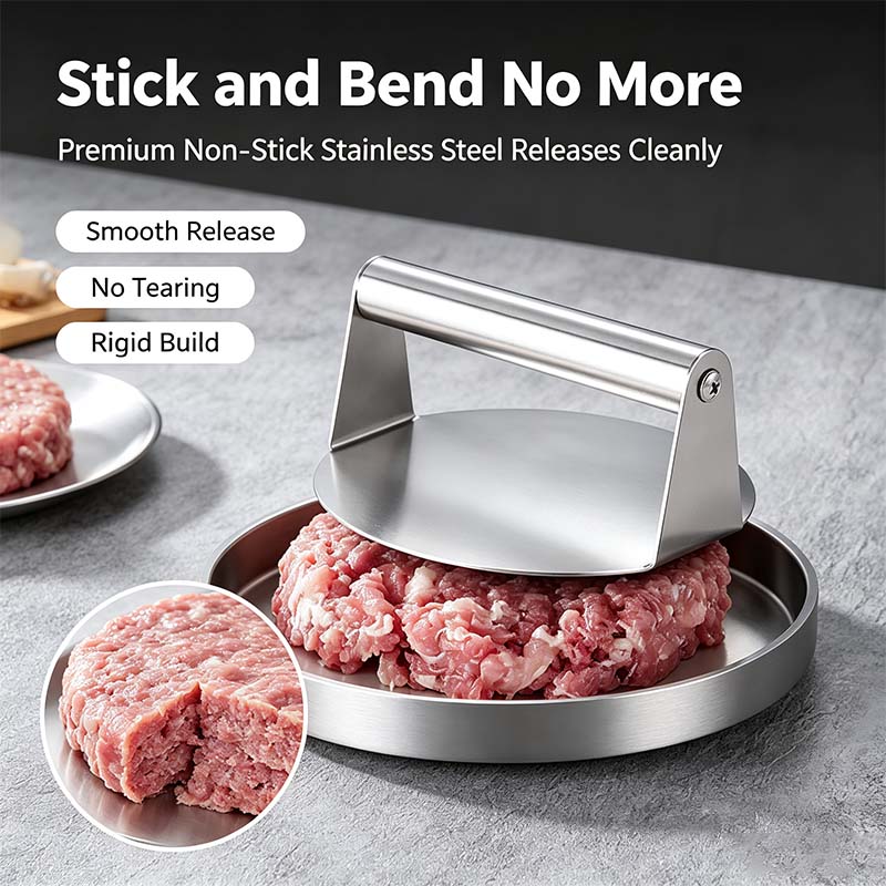 Non-stick stainless steel burger smasher