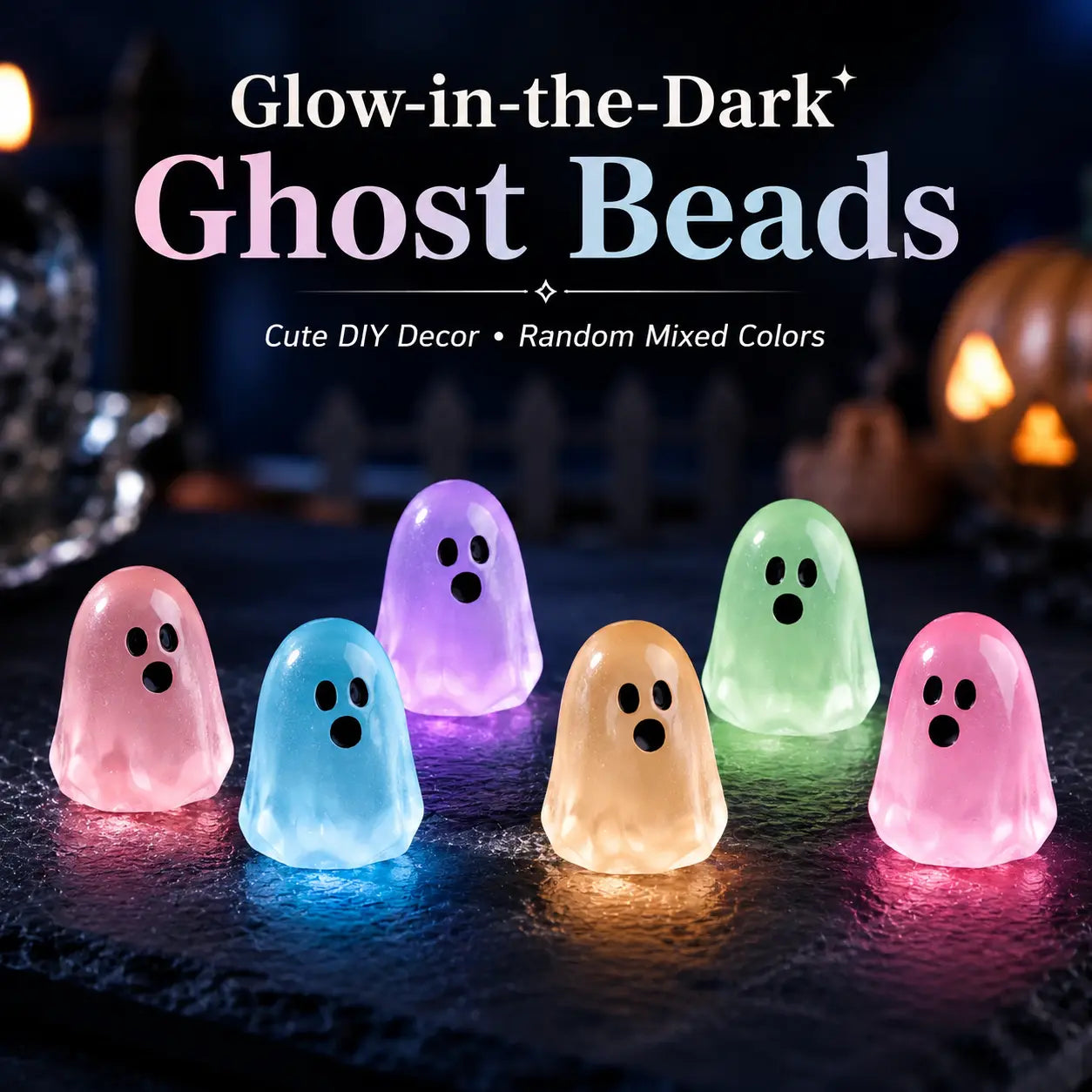 Glow In Dark Cute Ghost Resin Bead Set, Random Pattern Luminous Decorative Charms👻