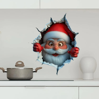 3PCS Festive Decor Santa Face Vinyl Stickers- Smooth 3D Illusion Figure Shape Peel-Off Pack🎅