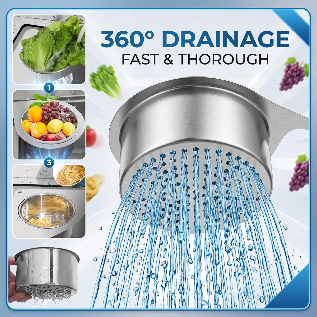 360 degree drainage sink strainer