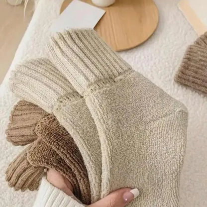 5 Pairs Women's Classical Mid-Calf Polyester Knitting Socks - Simple, Casual, Minimalist, Cozy, Soft🧦