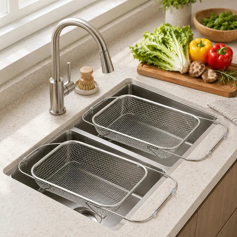 Stainless Steel Over-The-Sink Colander Strainer Basket🧺