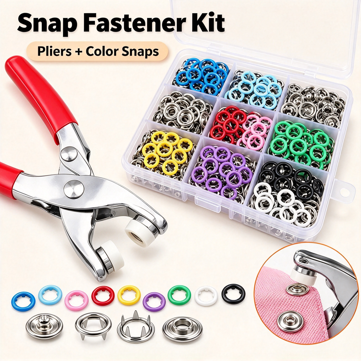 Seamless Stitching Sewing Kit-100Pcs Invisible Colored Metal Buckle & Manual Pressure Pliers 🧵