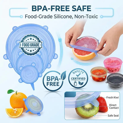 Universal Reusable Silicone Lids – 6 PCS Pack 🥡