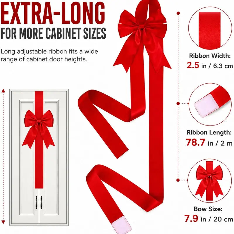 6 Pcs Red Christmas Cabinet Ribbons Bows for Kitchen Large Christmas Door Ribbon Cabinet Bows Locker 🎀🎄