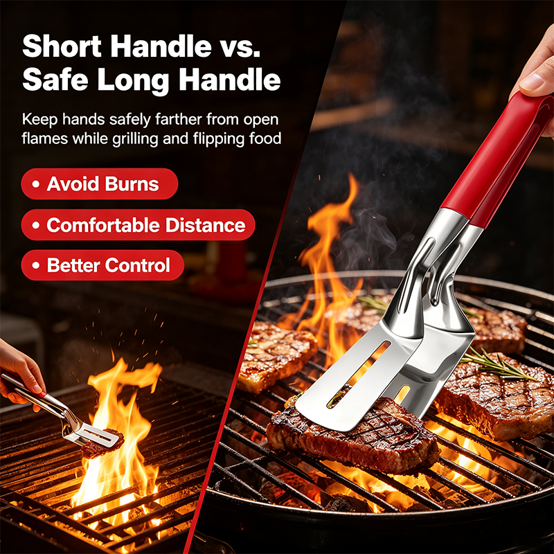 Stainless Steel Grill Clamp Spatula, Anti-Scald Extended Handle Spatula Tongs🔥