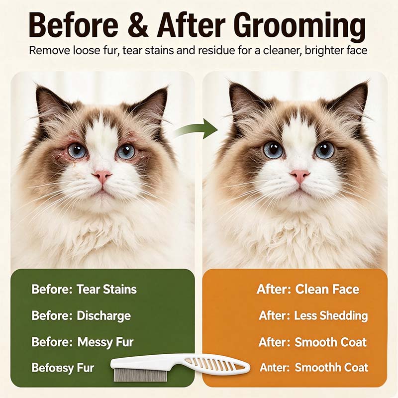 2PCS Pet Face Comb Set for Cats & Dogs, Fine Tooth Stainless Steel Grooming Comb🐾