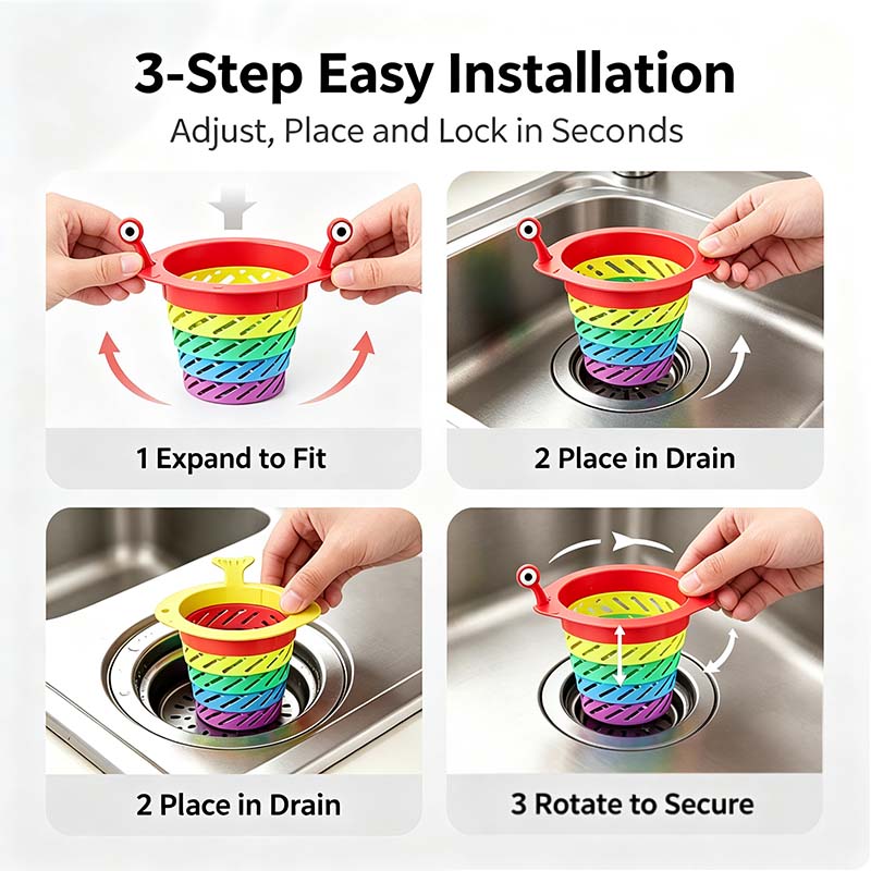 3PCS Rainbow Expandable Sink Strainer Basket, Rotatable Retractable Kitchen Sink Drain Filter🌈💧