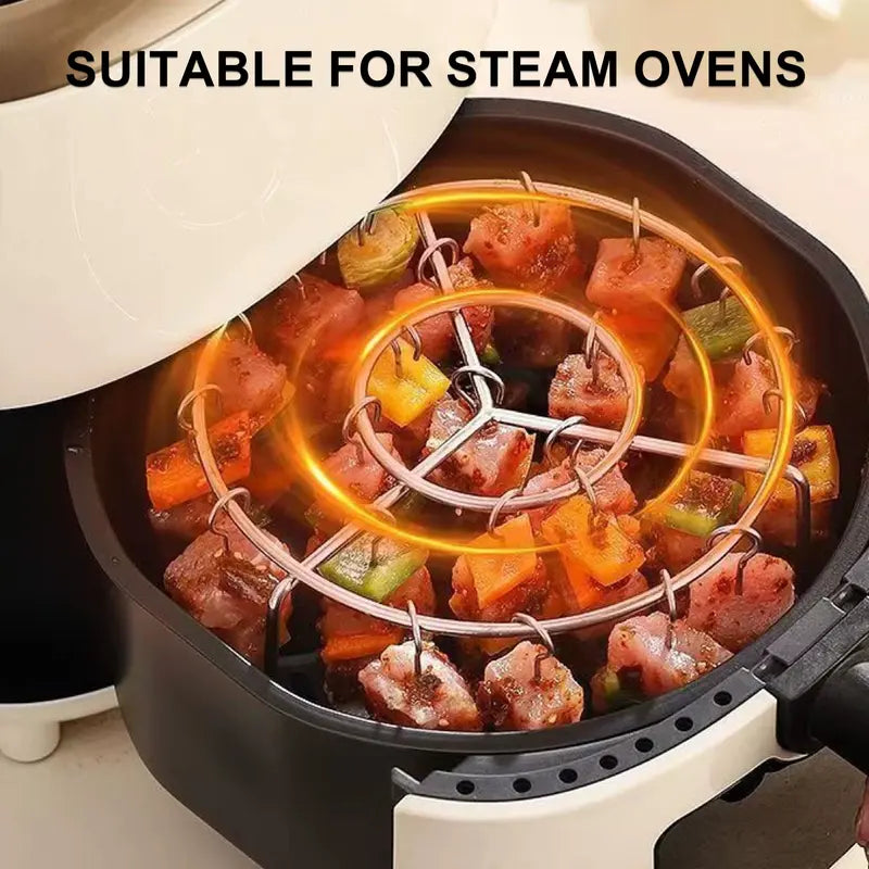 Air Fryer Skewer Rack, Round Grill with Stainless Steel, Flat Edges👨‍🍳