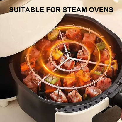 Air Fryer Skewer Rack, Round Grill with Stainless Steel, Flat Edges👨‍🍳