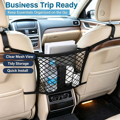 Universal Car Seat Back Organizer - 2-Layer Mesh Net Pocket with Elastic Edges🚗✨