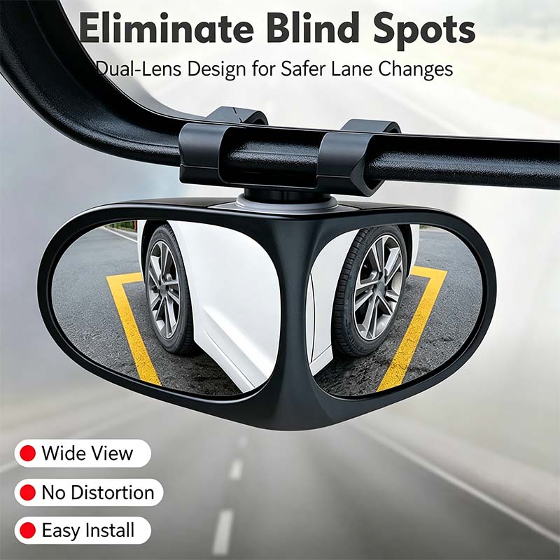 360° Rotatable Car Blind Spot Mirror Dual‑Lens Real Glass ABS Housing Adhesive🚗