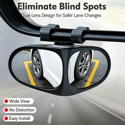 360° Rotatable Car Blind Spot Mirror Dual‑Lens Real Glass ABS Housing Adhesive🚗